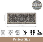 3x8 Hallway Runner Rug Washable Non-Slip – Boho Floral Soft Wide Carpet Runner for Kitchen Entryway Bathroom Bedroom – Low-Pile Thin Floor Mat with Rubber Backing (Black,3x8) - Image 2