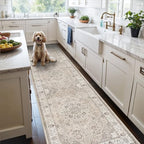 Hallway Washable Runner Rug - 2'6x12 Kitchen Rugs Entryway Rug Runner Vintage Soft Floor Mat Non Slip Indoor Farmhouse Carpet for Bathroom Living Room Bedroom (2'6''x12', Beige) by HYHAOYUNLAI