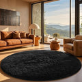 Ophanie Round Rug 8Ft Black Circle Area Rug, Room Decor for Men, Fluffy Fuzzy Bedroom Carpet, Plush Soft Shaggy Living Room Rugs for Kids Home Aesthetic, Nursery with Over 99 pcs Pile fibers by Ophanie