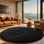 Ophanie Round Rug 8Ft Black Circle Area Rug, Room Decor for Men, Fluffy Fuzzy Bedroom Carpet, Plush Soft Shaggy Living Room Rugs for Kids Home Aesthetic, Nursery with Over 99 pcs Pile fibers by Ophanie