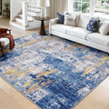 RELEANY Washable Square 9'x9' Area Rug for Living Room Blue Gold by RELEANY