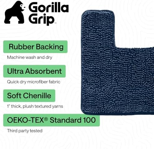 GORILLA GRIP Chenille Bath Rug Mat for Square Toilet Base, 24x19 Navy - Image 3