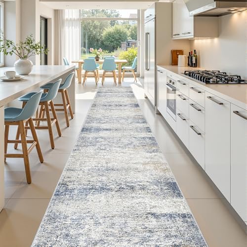 2'6 x 16' Runner Rug Non Slip,Washable Kitchen Rugs,Blue - Image 3