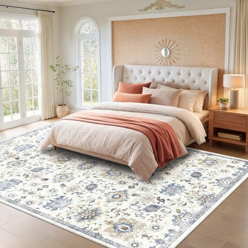Amada 5x7 Washable Area Rug for Living Room, Blue/White, Vintage Pattern - Image 3