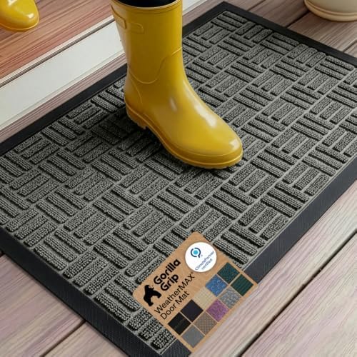 GORILLA GRIP WeatherMAX Door Mat, Indoor Outdoor Use, 35x23, Gray Maze by GorillaGrip