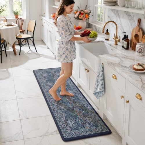 Collive Kitchen Mats Cushioned Anti Fatigue, Dark Blue Kitchen Rug Sets by Collive