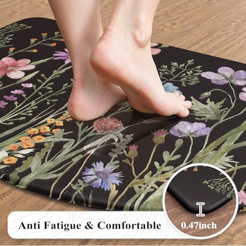 KIMODE Kitchen Mats Cushioned Anti Fatigue, Half Round Floral Kitchen Rug - Image 3