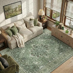 RELEANY Washable Area Rug, 7'x9', Green/Dark Green/Gray by RELEANY