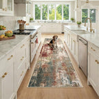 RELEANY Washable Runner 2'6"x8' Abstract Area Rug for Hallway Rustic Brown by RELEANY