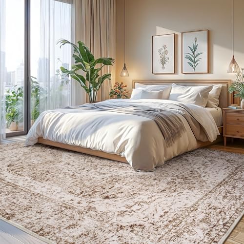 Lofus 9x12 Area Rugs for Living Room, Washable Area Rug, Big Rugs for Bedroom, Kitchen, Vintage Boho Carpet, Soft Non-Slip, Low Pile Large Area Rug for Office Dining Room, Vintage Beige Brown - Image 3