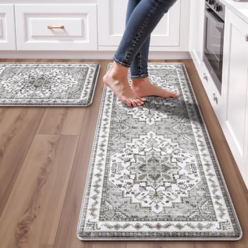 Boho Kitchen Mats for Floor 2PC Anti Fatigue Kitchen Rugs, Grey by tubeamin