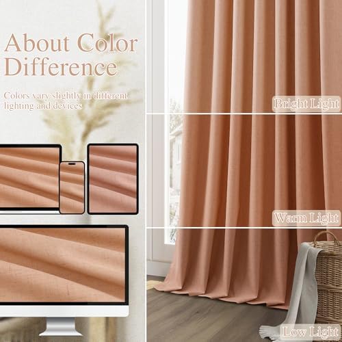 Guken Extra Long 100% Blackout Linen Curtains 108 Inches Peach Quartz - Image 7