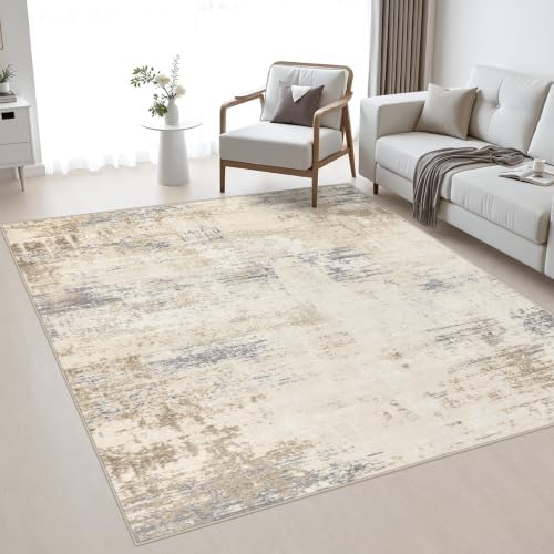Area Rug Living Room: 5x5 Modern Washable Soft Carpet Beige Brown by FXRHLP