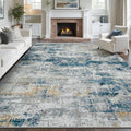 pmtsns Area Rugs 8x10 for Living Room: Washable Rug Modern Abstract Neutral Soft Non-Slip Low-Pile Indoor Large Carpet for Bedroom Dining Room Home Office Children's Room(BlueGreyGold, 8'x10') by pmtsns