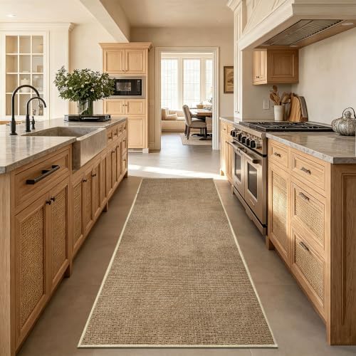 Washable 2x6 ft Textured Printing Runner Rug Brown Yellow Low‑Pile - Image 2