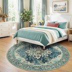 RELEANY Washable Area Rug, Round 8ft, Blue/Vintage Dark Blue - Image 3