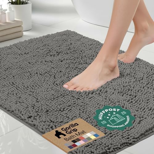 GORILLA GRIP Bath Rug Mat for Bathroom, Absorbent Chenille, 30x20 Charcoal by GorillaGrip