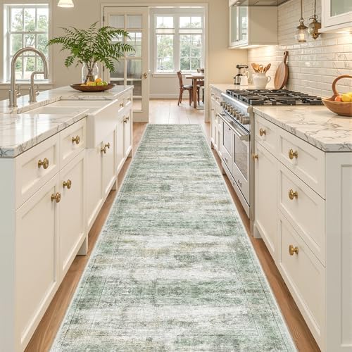 2x10 Runner Rug Non Slip,Washable Hallway Runner Rug,Green - Image 5