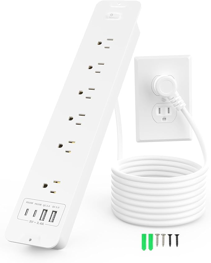 Inhwatek Recessed Power Strip, Surge Protector with USB Ports, Flush Mount Power Strip, 6Ft Flat Plug Extension Cord for Home Office Desk Kitchen Behind Furniture