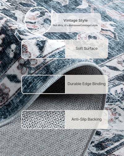 Amada 5x7 Washable Area Rug for Living Room, Blue, Vintage Pattern - Image 5
