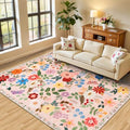 PLHXFR Area Rug Living Room: 5x7 Floral Washable Boho Soft Carpet Beige by PLHXFRSoftAreaRugs