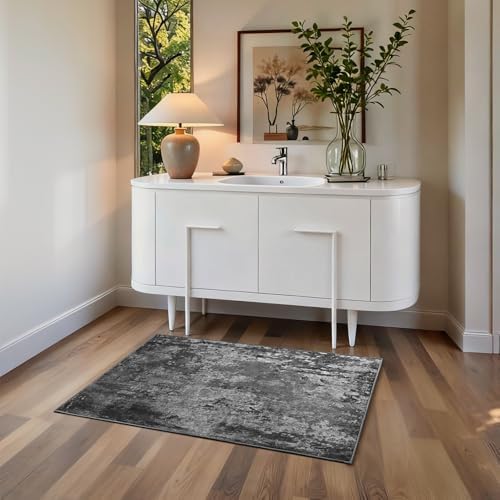 Entrance Rugs Indoor 2x3 Black Entry Rug Washable Abstract Black Small Area Rug Non-Slip Low Pile Throw Rugs for Entryway, Kitchen Floor, Front Door Indoor Door Mat, Bathroom, Bedroom Bedside - Image 3