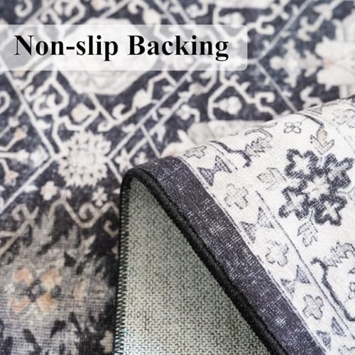 Washable 3x4 Entryway Area Rugs: Ultra Soft Low Pile Carpet for Kitchen Nursery Indoor Light-Weight Doormat Anti-Slip Thin Entry Rug for Living Room Bedroom Small Vintage Floor Mat(3x4,Black) - Image 5