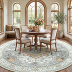 RELEANY Washable Area Rug, Round 8ft, Beige/Carbon Grey/Orange - Image 2