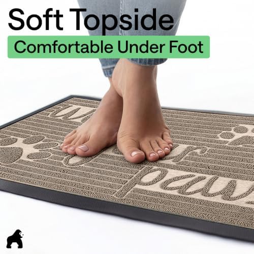 GORILLA GRIP WeatherMAX Door Mat, Indoor Outdoor Use, 29x17, Beige Paw - Image 7