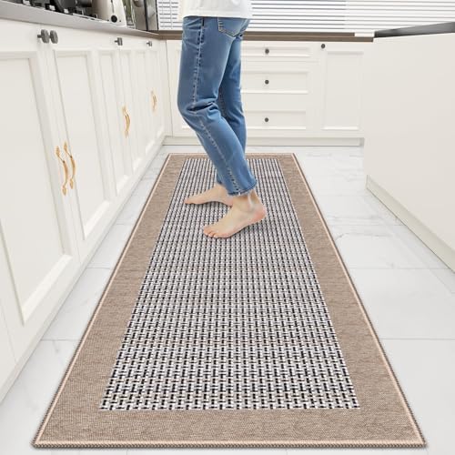 StepRite Kitchen Rugs, Kitchen Mats for Floor, 60"x20" Non-Slip Machine-Washable Kitchen Throw Rug, Absorbent Runner Rugs Office, Sink Standing Desk Mat, Decor Carpet, Khaki by Bringcushiontoyourlife