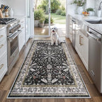 4x6 Kitchen Rug Non-Slip Washable – Boho Vintage Low-Pile Soft Area Carpet for Entryway, Bedroom, Living Room – Stain-Resistant Thin Indoor Rug for Families and Pet Owners (Black, 4x6) by BYYVOORugsforYourHome