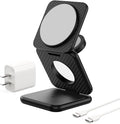 KU XIU X40 Plus Foldable Magnetic Wireless Charger, Portable 3 in 1 Charging Station for iPhone 17/16/15/14/13/12 & iPhone Air, 5W for iWatch S11–4/SE/Ultra 3/2/1 and AirPods 4/3/2/Pro, Carbon Fiber