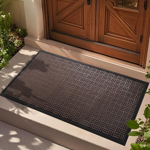 Mibao Front Door Mat Outdoor Entrance, 47" x 24" Heavy Duty Welcome Mat for Outdoor and Indoor, Waterproof Dirt Trapper Doormat, Super Absorbent Indoor Entryway Mat for Patio & Porch - Brown by Mibao