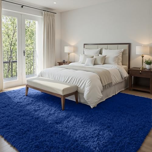 5x8 Fluffy Shag Area Rugs for Living Room Bedroom: Soft Plush Carpet Blue - Image 2