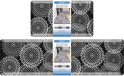 LuxStep Kitchen Mats for Floor,0.47 inch Thicker Cushioned Rug Anti-Fatigue Mats for Kitchen Decor Accessories,Waterproof Non-Slip Mats and Rugs Set for Office,Laundry 17.3"×29"+17.3"×60",Black by LuxStep