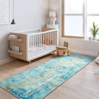 2x6 Teal Blue Rug Runners for Hallways Kitchen Runner Rug Non Slip Washable Long Runner Rugs with Rubber Backing Soft Abstract Carpet Runner for Bedroom, Kitchen, Bathroom, Entryway - Image 2