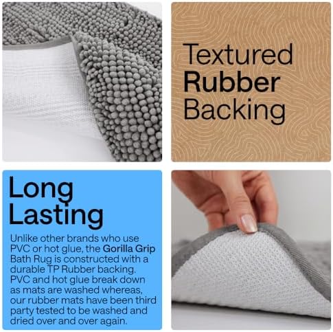 GORILLA GRIP Bath Rug Mat for Bathroom, Absorbent Chenille, 42x24 Gray - Image 3