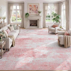 9x12 Area Rug for Living Room, Abstract Washable Large Rugs, Dusty Pink by Lofus
