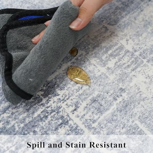 Hallway 2x10 Washable Runner Rug: Abstract Kitchen Stove Rugs Low-Pile Stain Resistant Entryway Area Rug Cozy Bedroom Soft Floor Mat Non-Slip Farmhouse Carpet for Bathroom Living Room(2x10,Blue/ivory) - Image 6