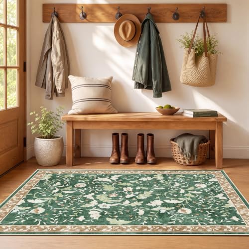 SameBed 4x6 Area Rug Living Room, Vintage Washable Carpet Brown Green - Image 4