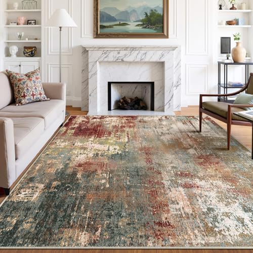 RELEANY Washable 9'x12' Abstract Area Rug for Living Room Rustic Brown by RELEANY
