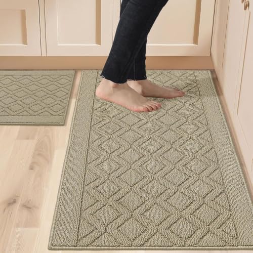 COSY HOMEER 48x20/30X20Inch Kitchen Rug Mats Non-Slip Washable,Beige by COSYHOMEER