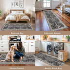2x6 Washable Kitchen Runner Rug – Non-Slip Boho Vintage Carpet Runner for Hallway, Entryway, Bedroom & Bathroom – Soft Low-Pile Thin Area Rug with Rubber Backing (Black,2x6) - Image 4