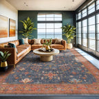 Hazo Haus Washable Navy Blue Living Room Rug, 7x10 Area Rug for Bedroom, Dining Table Rugs - Low Pile Non-Slip Rubber Backing Stain Resistant Rug - Aethestic Boho Home Decor - Image 6