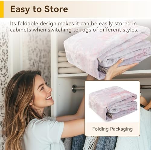 RELEANY Washable Square 8'x8' Area Rug for Living Room Gray Pink - Image 5
