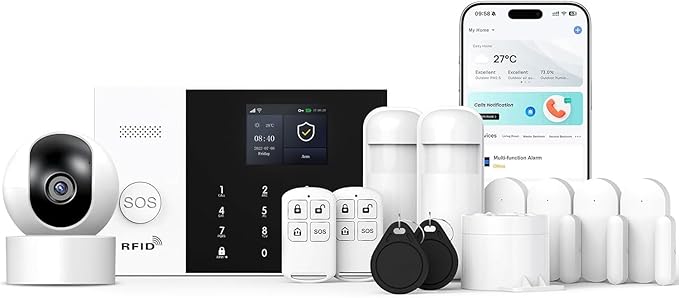 LWOHSI Wireless Home Alarm Camera System,Smart Home Security Systems with T53 HD Camera,Phone APP Alert,Door/Window Sensors,SOS Button,Compatible with Alexa for Home,Apartment,No Contract Fee