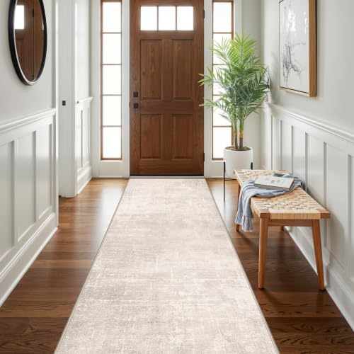 HAOYUNLAI 3x12 Hallways Runner Rugs: Soft Kitchen Rug Non-Slip Floor Mat with Rubber Backing Washable Non Shedding Soft Beside Carpet for Bedroom Abstract Home Decor Rug Runner(3x12,Beige/Cream - Image 4