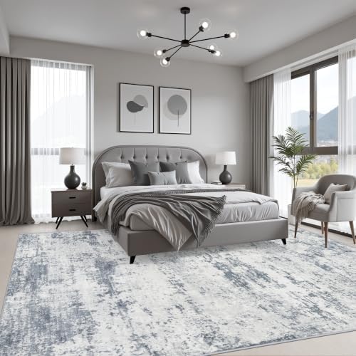 9x12 Area Rug Living Room: Modern Washable Soft Carpet Blue Grey - Image 3