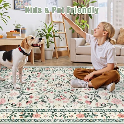 PLHXFR 2x5 Washable Runner Rug：Floral Indoor Kitchen Carpet Green Beige - Image 6