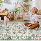 PLHXFR 3x10 Washable Runner Rug：Floral Indoor Kitchen Carpet Green Beige - Image 6
